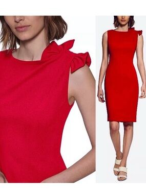 Calvin Klein
Women's Bow-Trim Boat-Neck Sheath Dress Size 6 NEW WITH TAGS RED